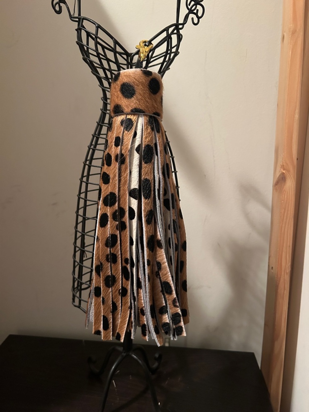 Leopard Print Fur Tassel Accent - Brown & Black